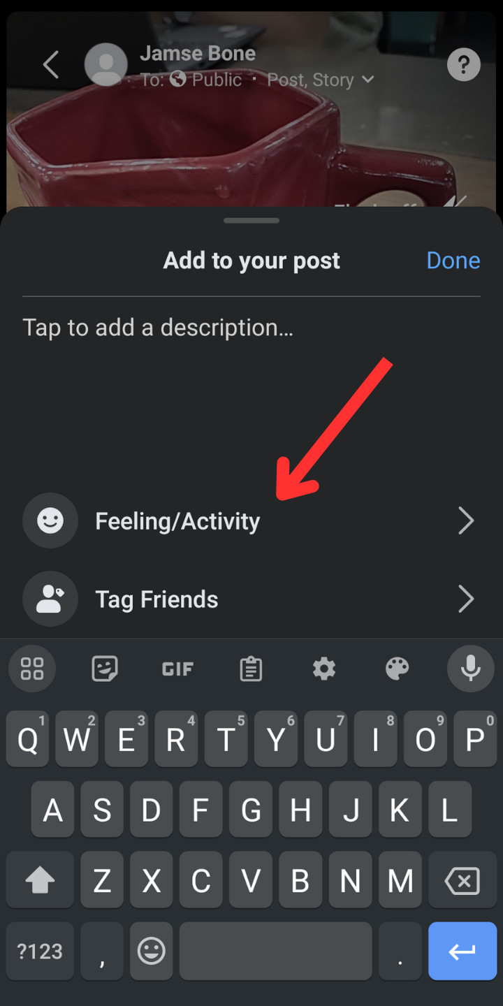 Facebook Livestream Description box Feeling/Activity button