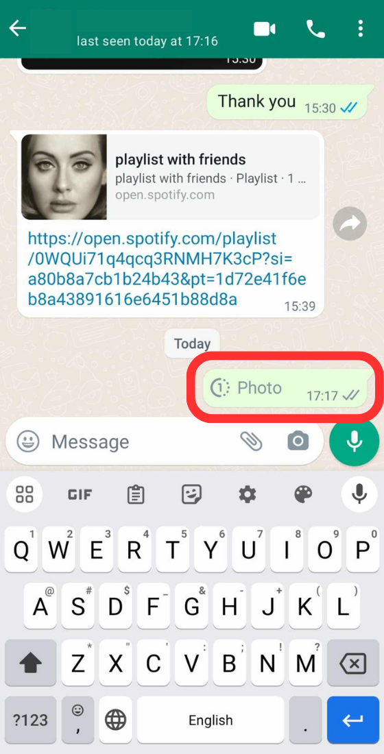 whatsapp photo view once message