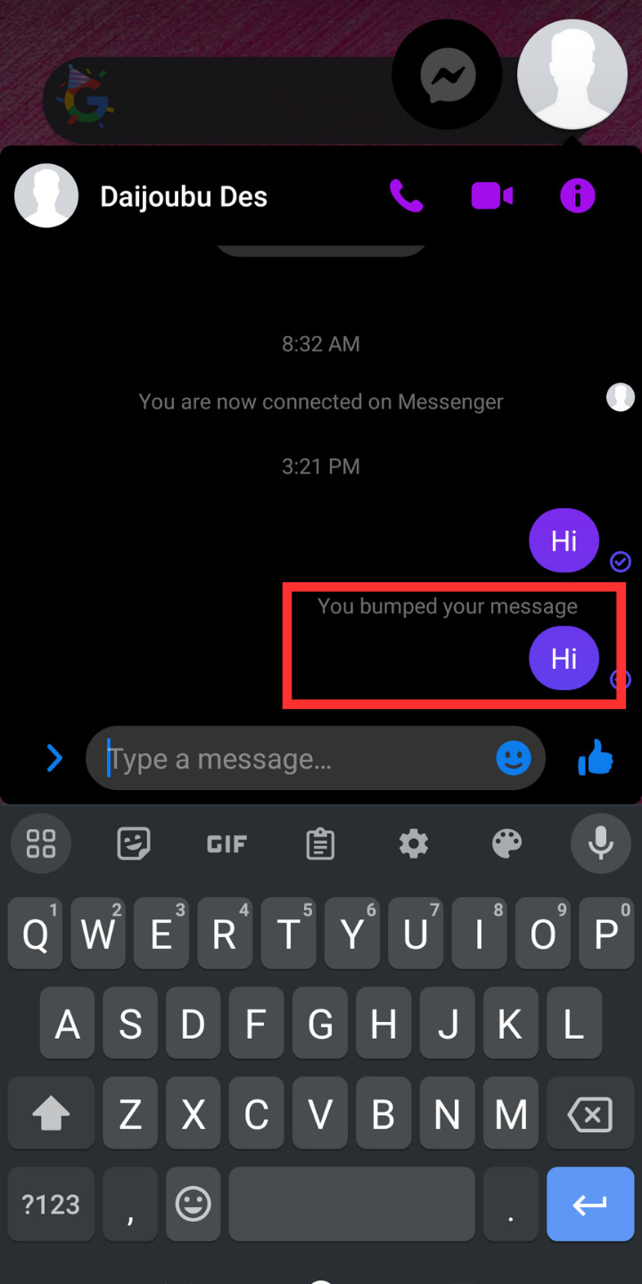 Messenger Conversation Bumped message appears