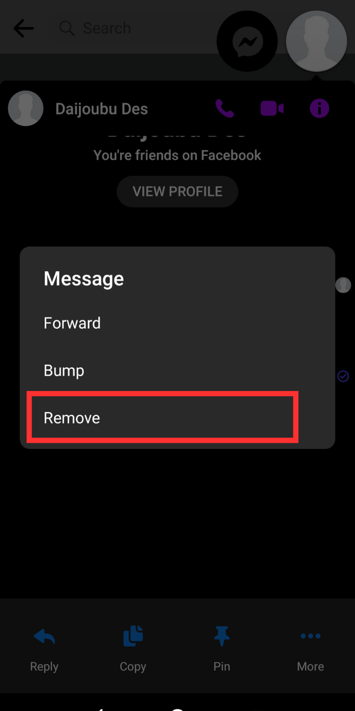 Messenger Remove Button