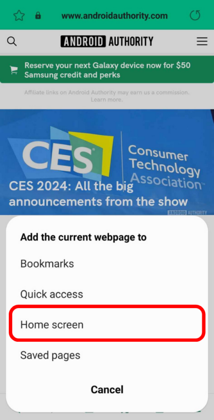 Add a website to an Android or iPhone home screen - Android Authority
