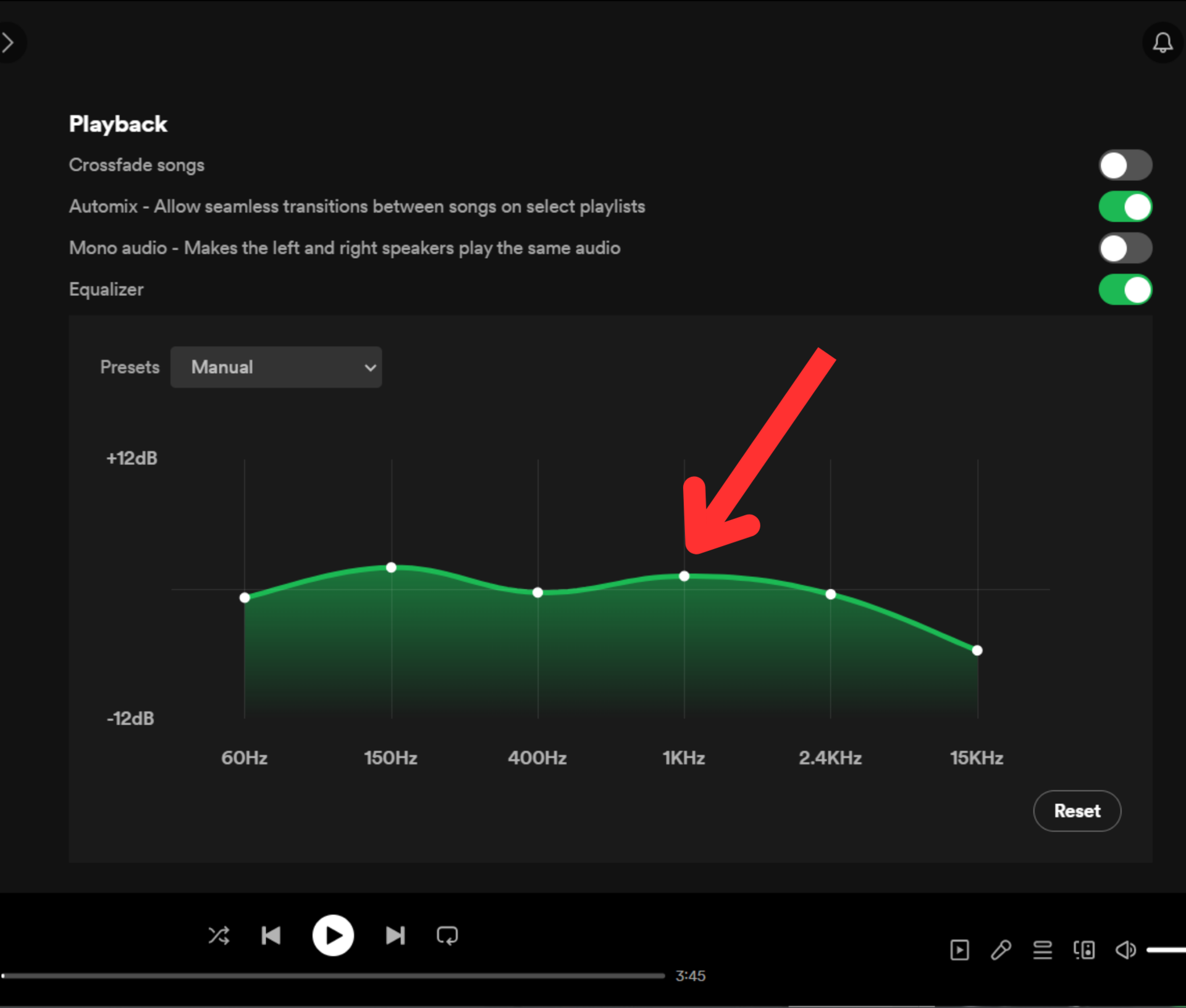 spotify desktop app equalizer setting frequency points