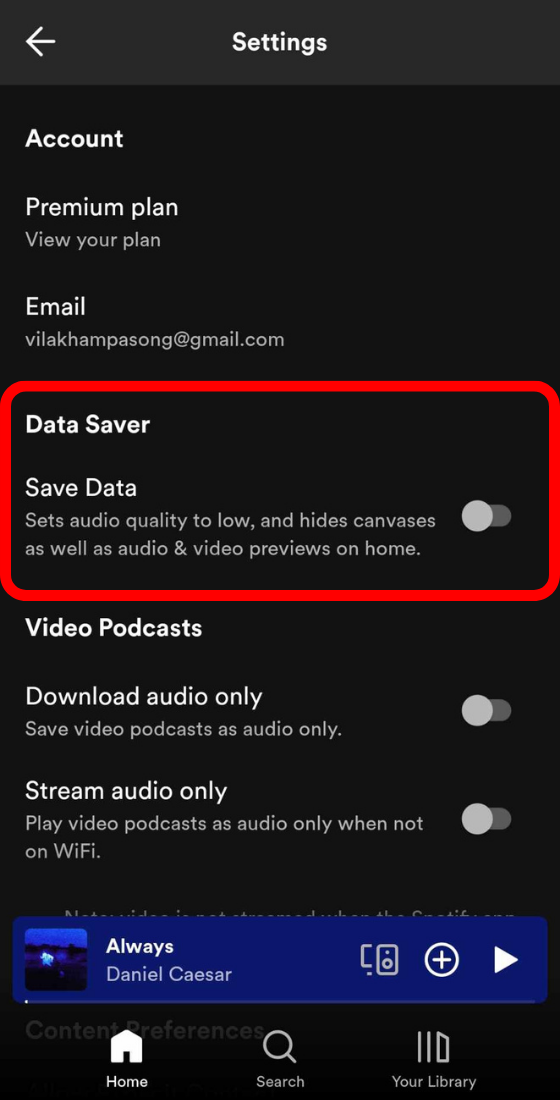 spotify mobile app settings and privacy data saver