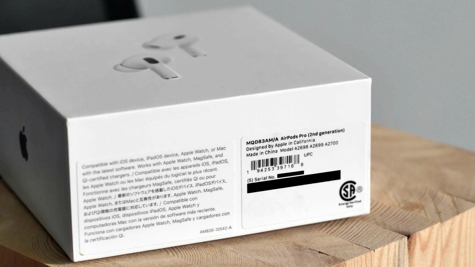 AirPods serial number in box