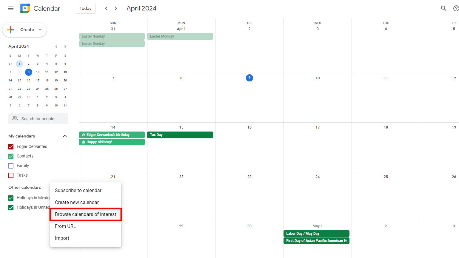 Browse calendars of interest in Google Calendar (2)