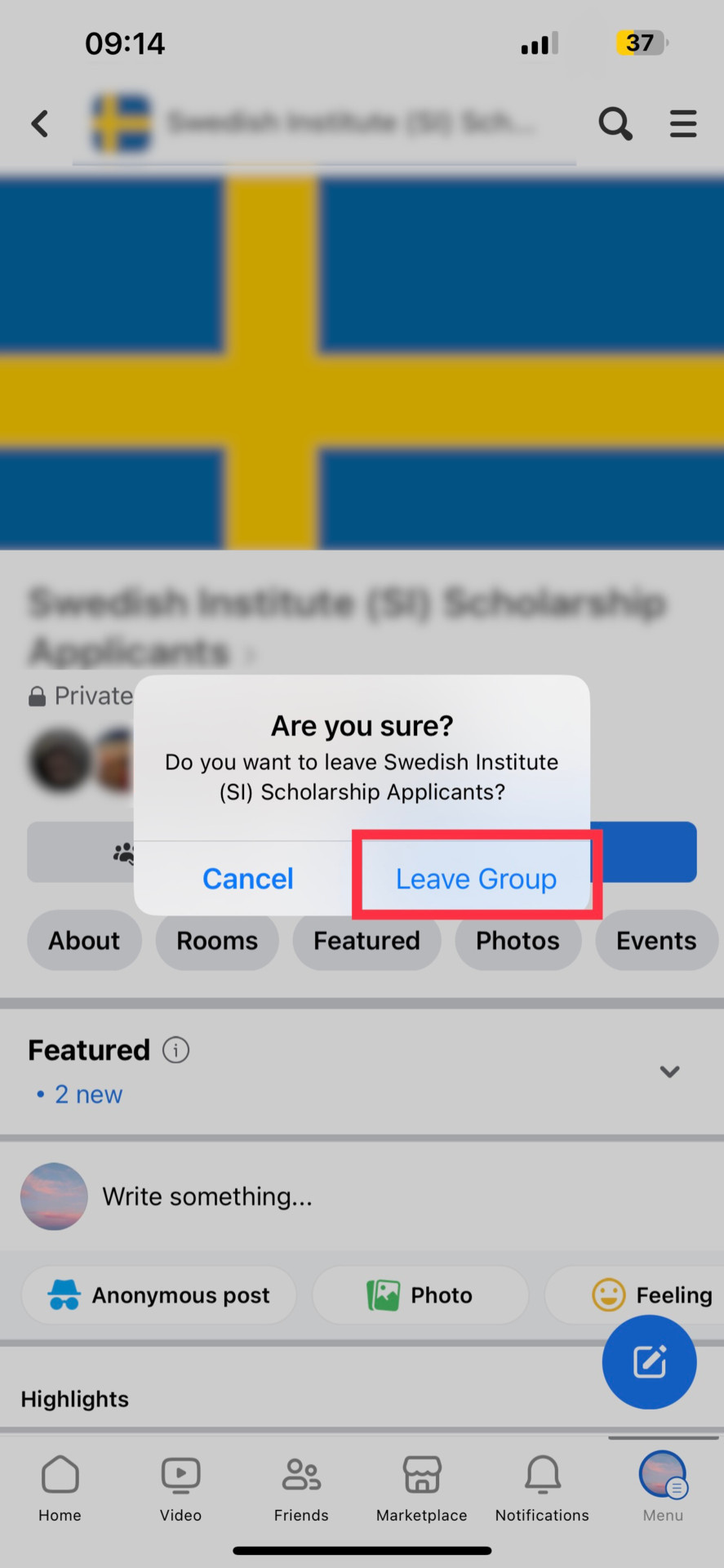 Confirm the decision of leaving facebook group
