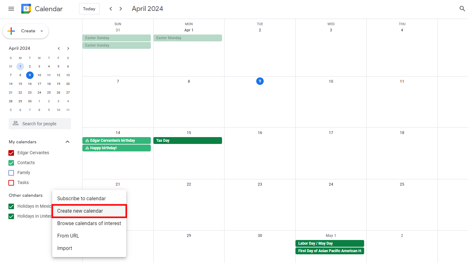 Create a new calendar on Google Calendar (2)