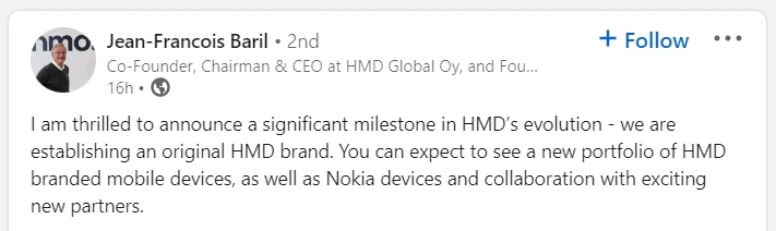 HMD Global CEO announcement on HMD branded phones