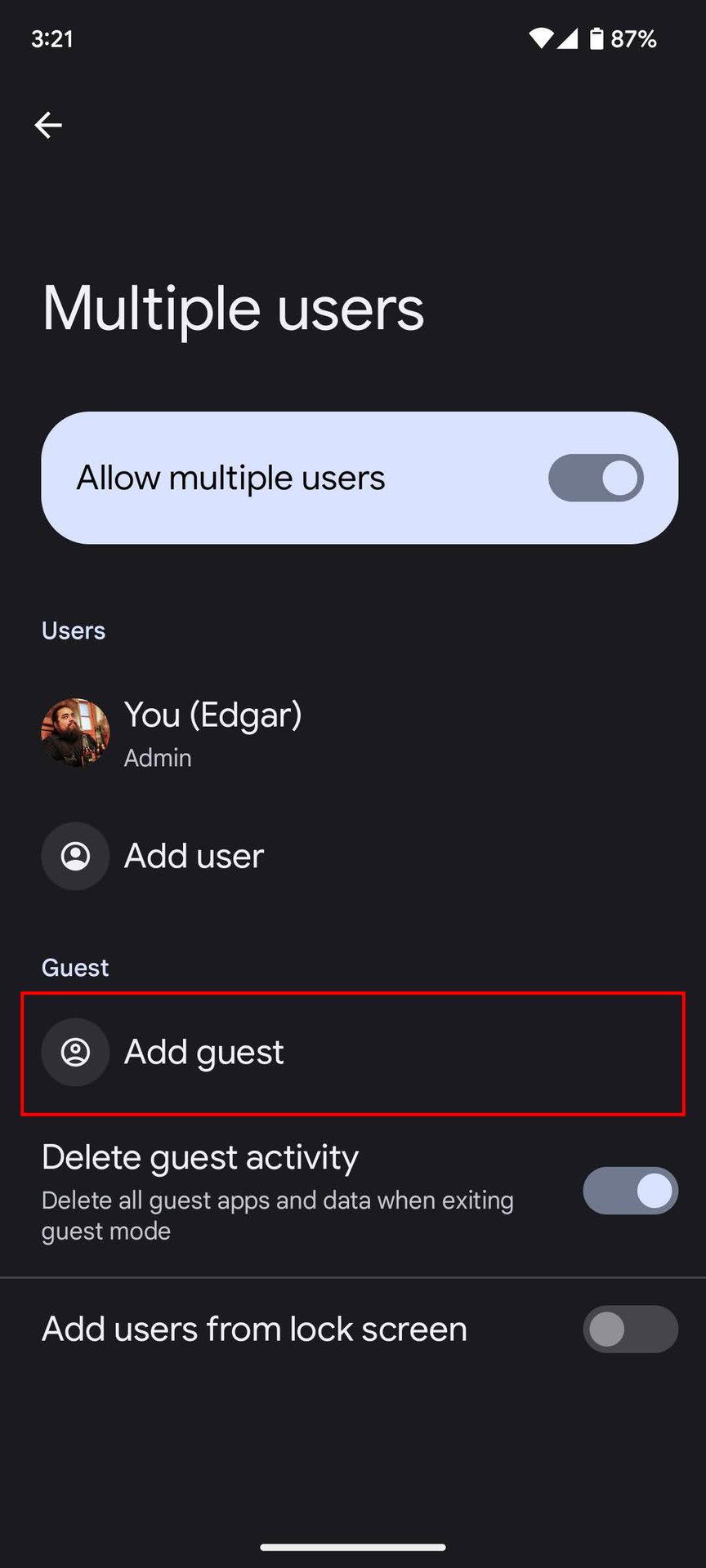 How to create a guest profile on Android (4)