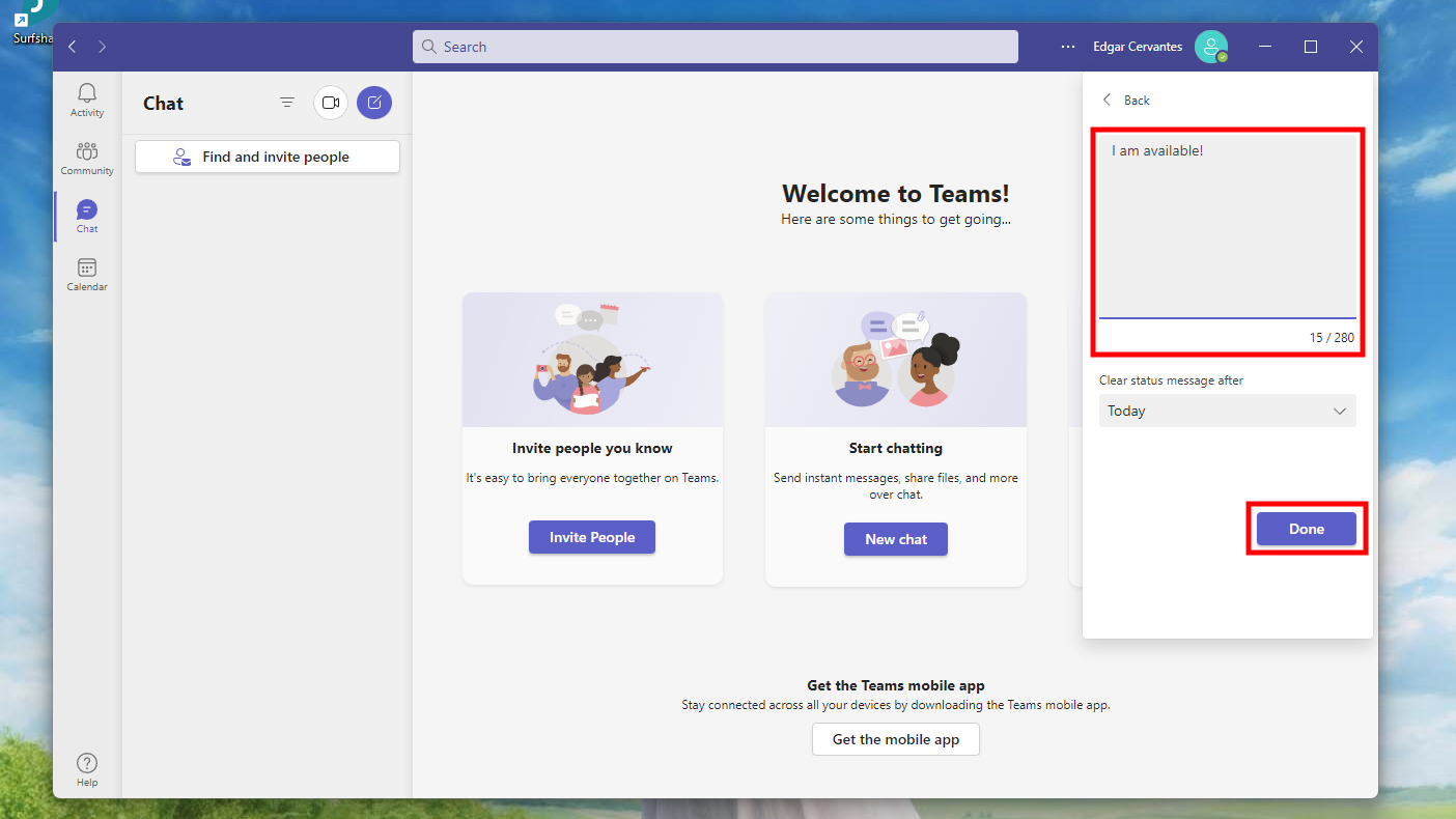 How to set a status messagbe on Microsoft Teams February 2024 (2)