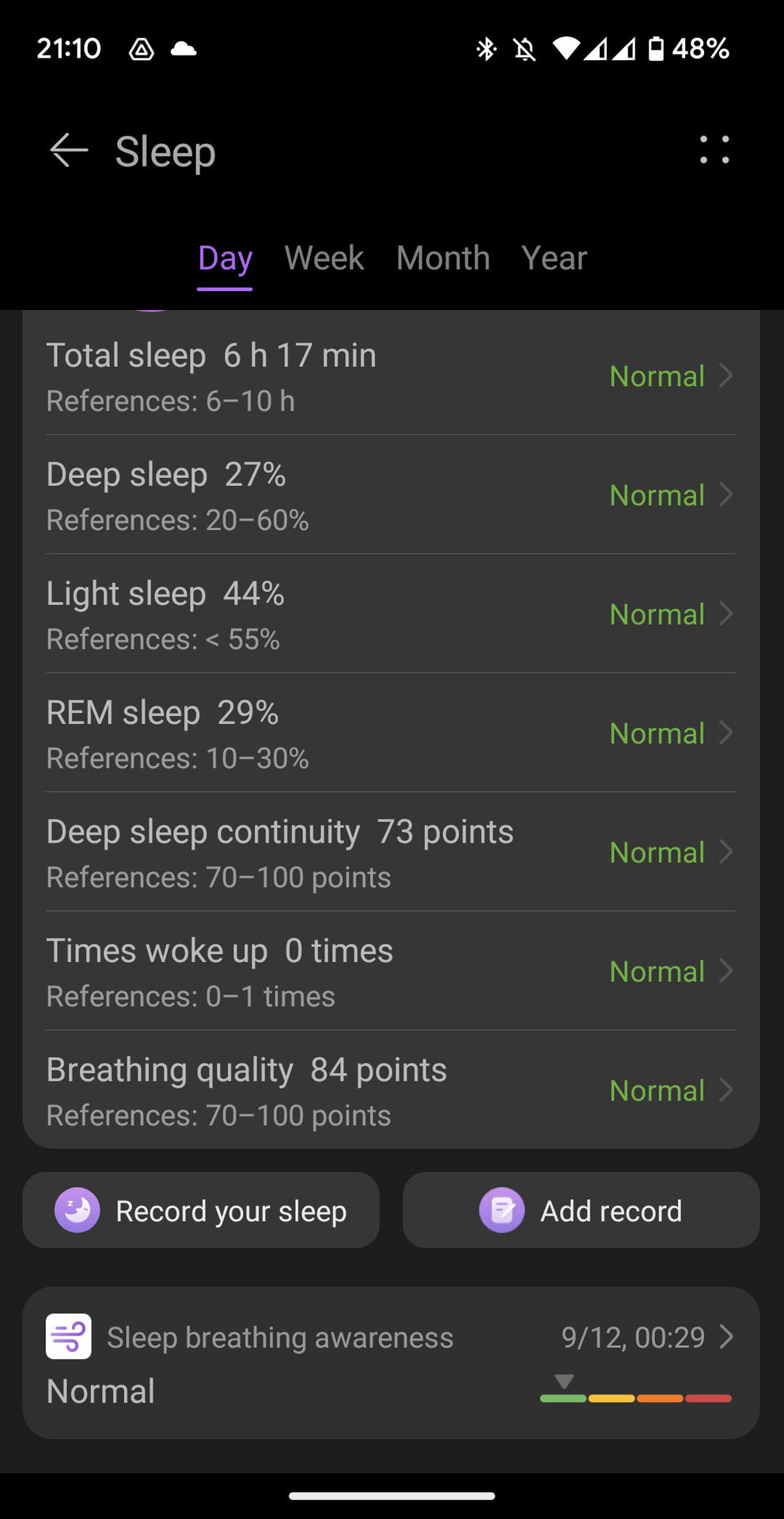 Huawei Health sleep cycle analysis and breathing awareness score