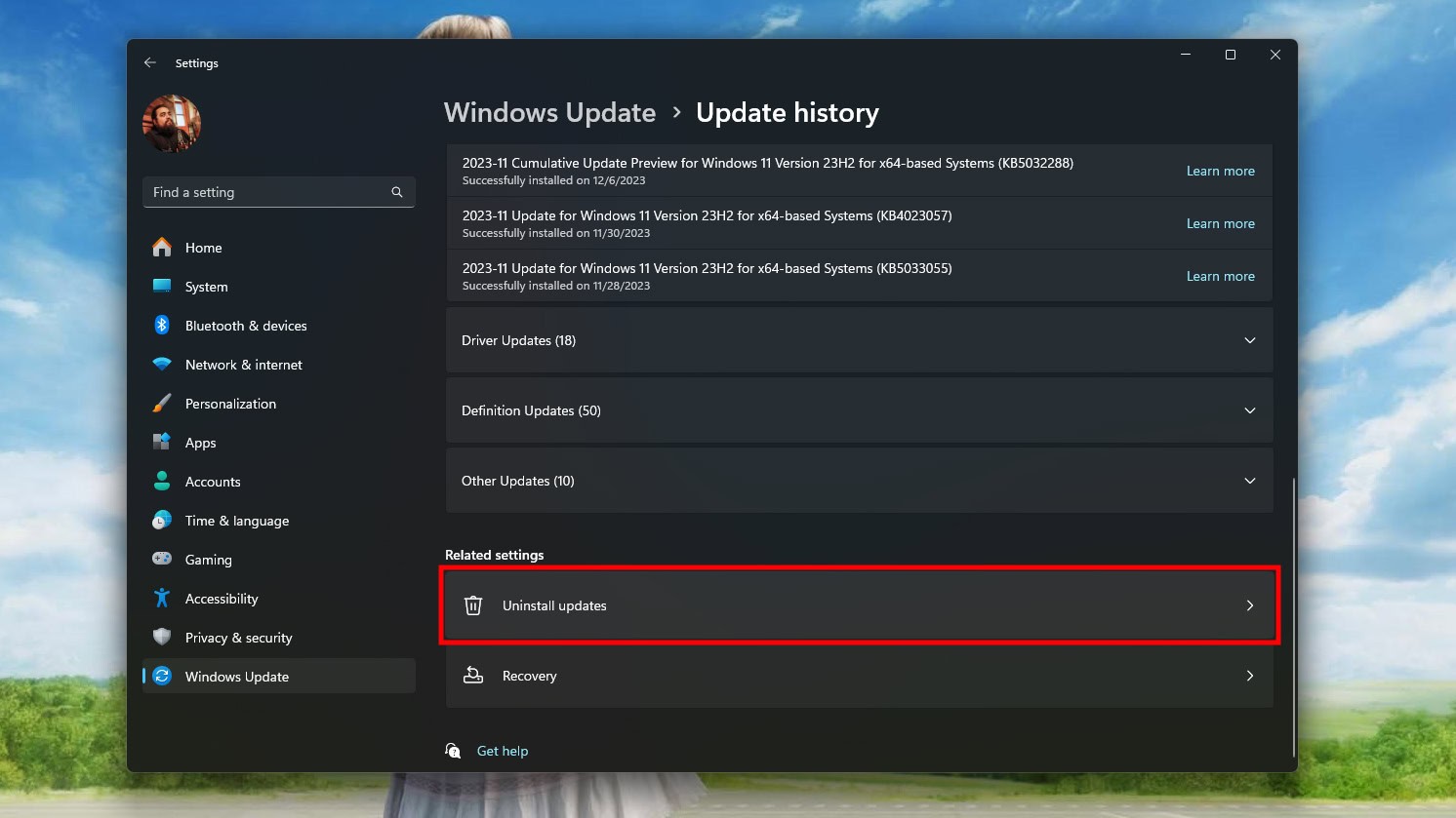 Uninstall a recent Windows Updates (2)