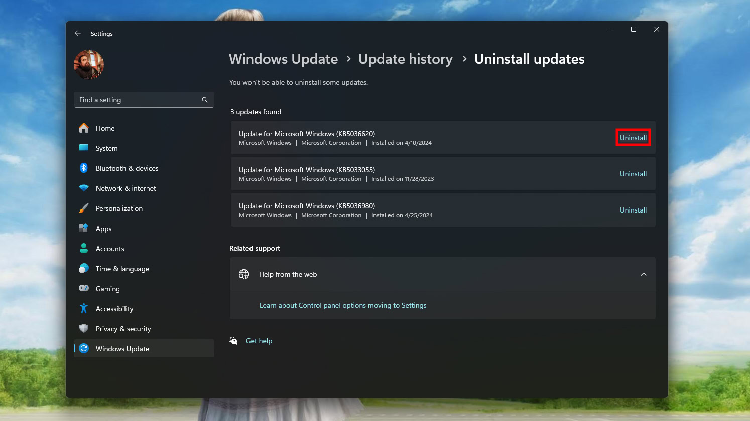 Uninstall a recent Windows Updates (3)
