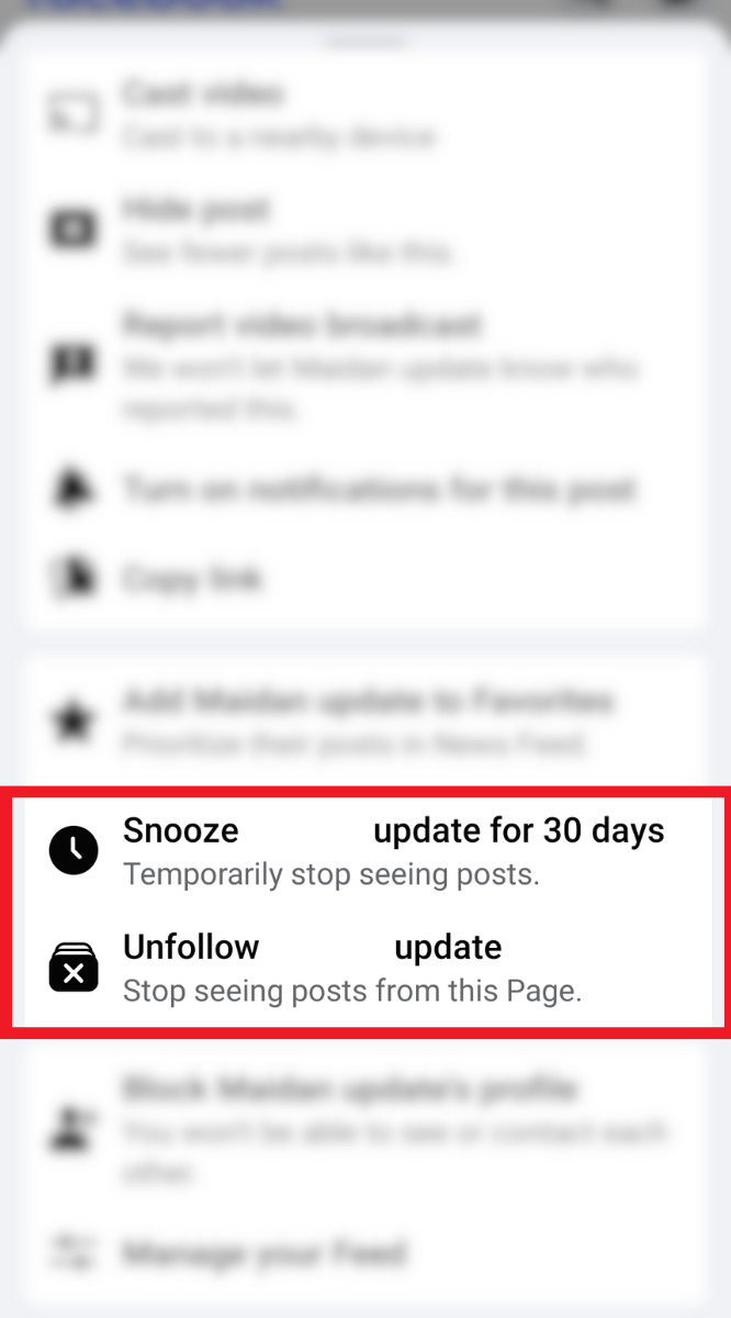 Facebook - How to mute - Snooze for 30 days or Unfollow - View