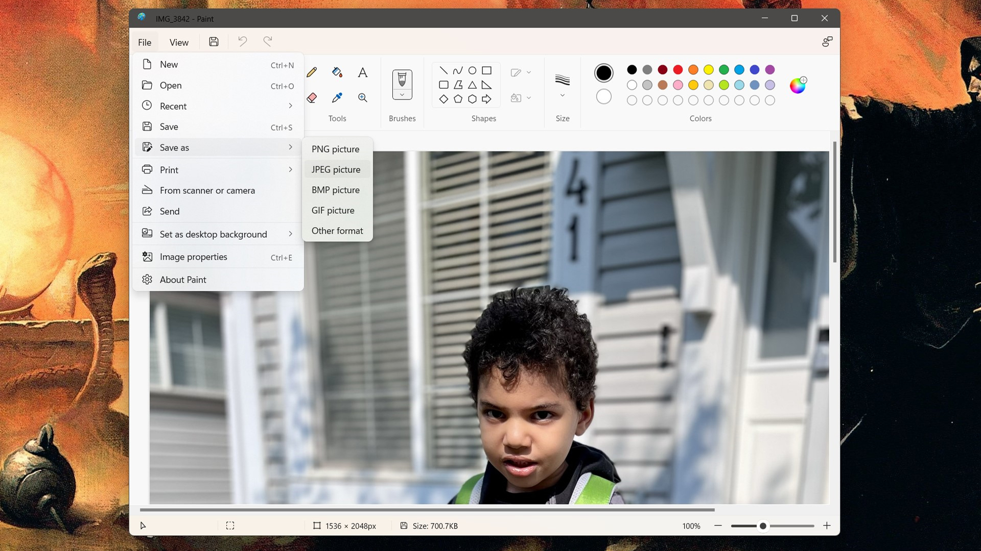 Windows 11 PNG to JPG conversion in Paint