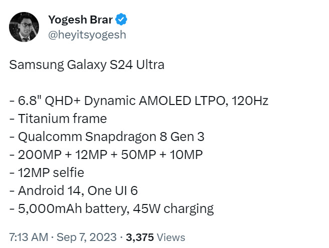 Leaked Galaxy S24 Ultra specs include a titanium frame, upgraded