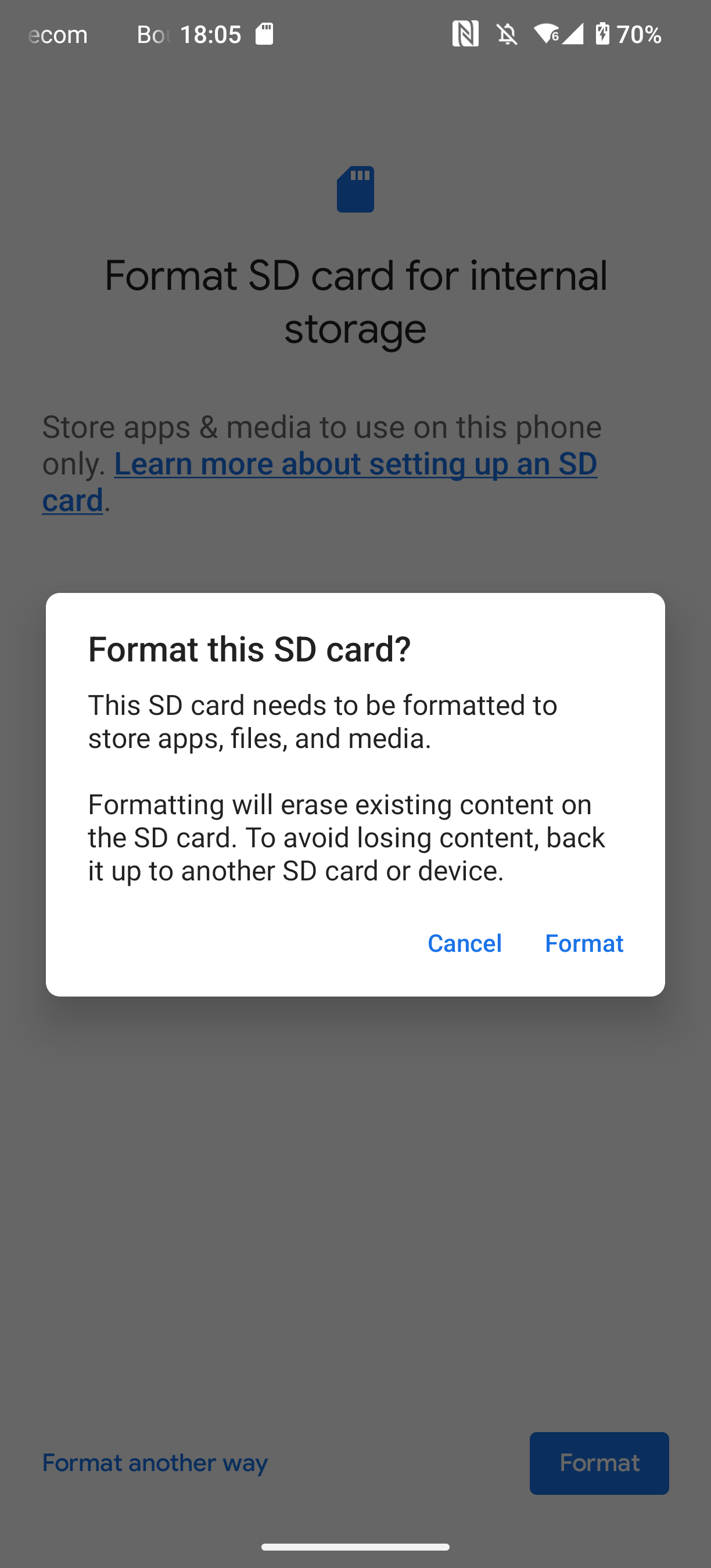 android settings sd card format internal storage warning