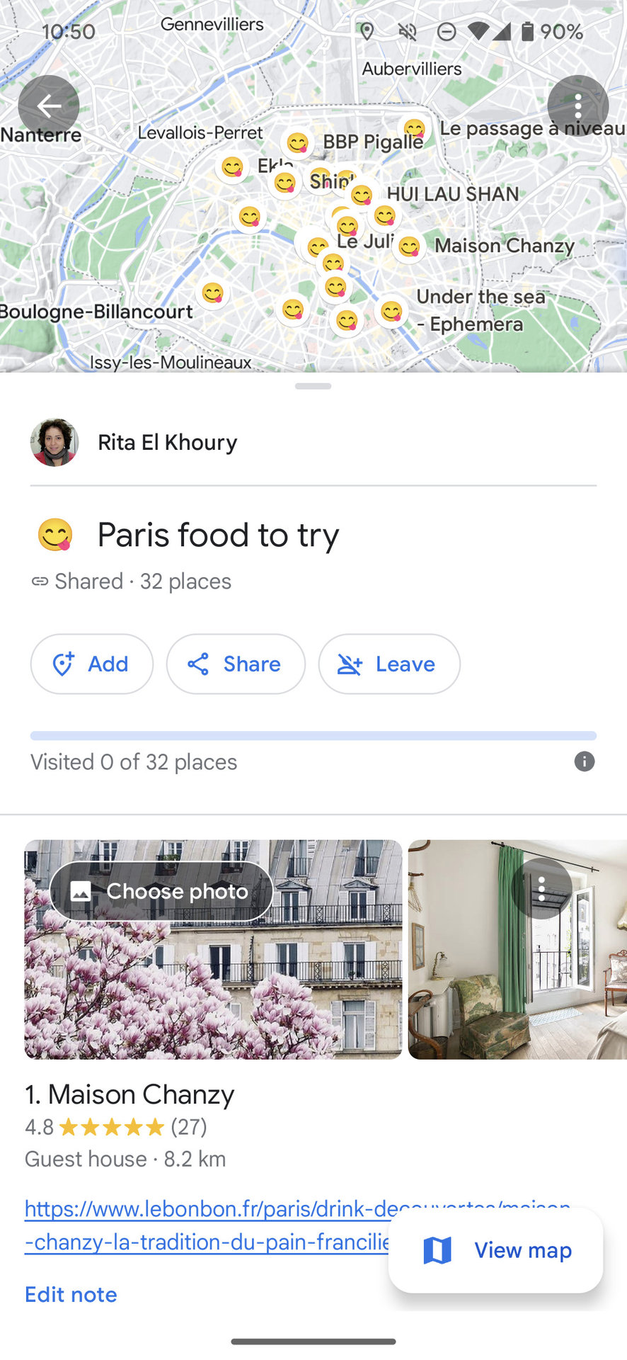 google maps list food paris