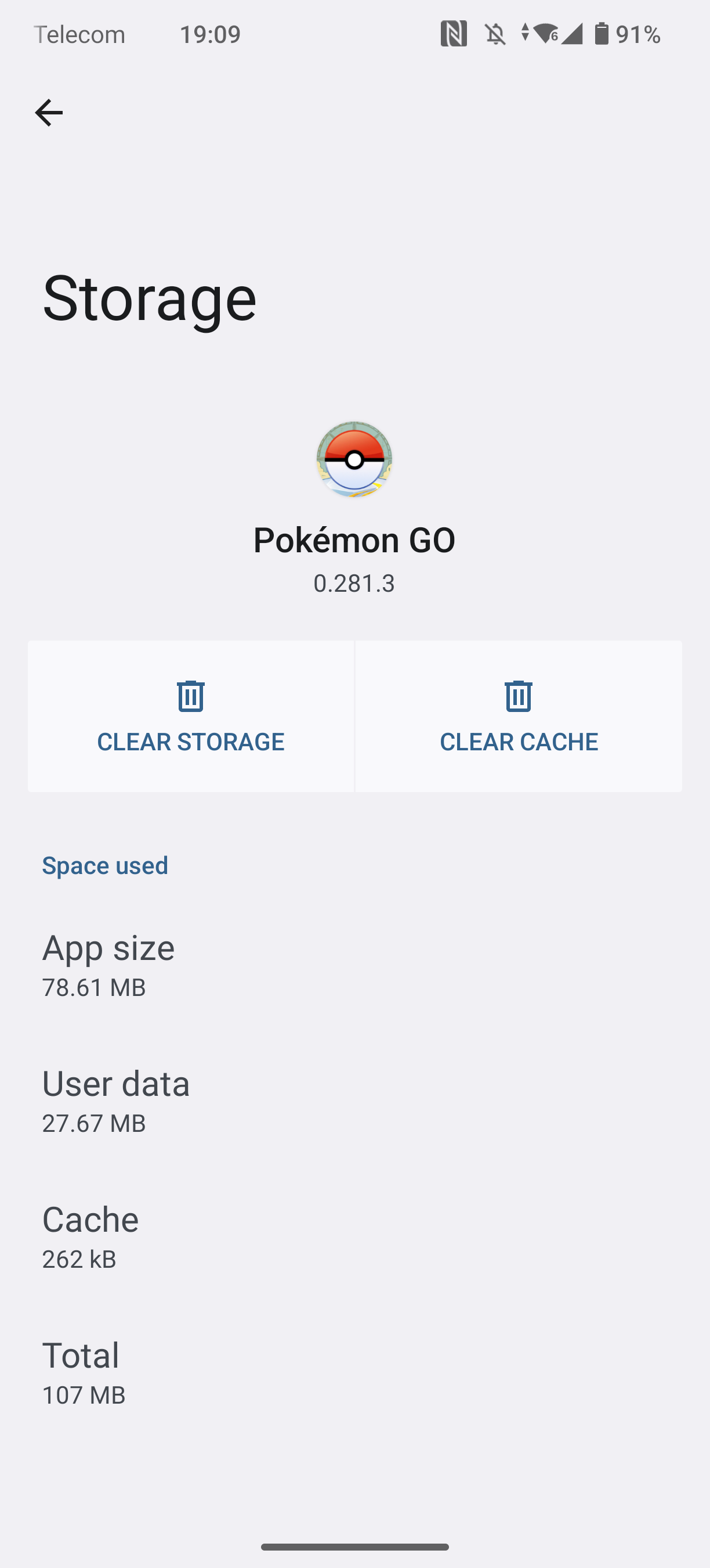 pokemon go app storage no change