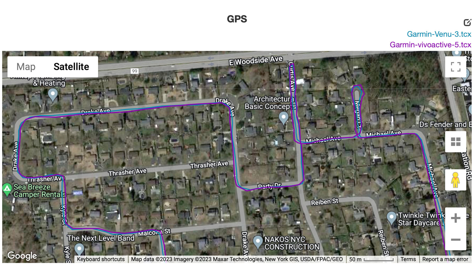 A map with GPS Data shoes how the device performs compared to Garmin's Venu 3.