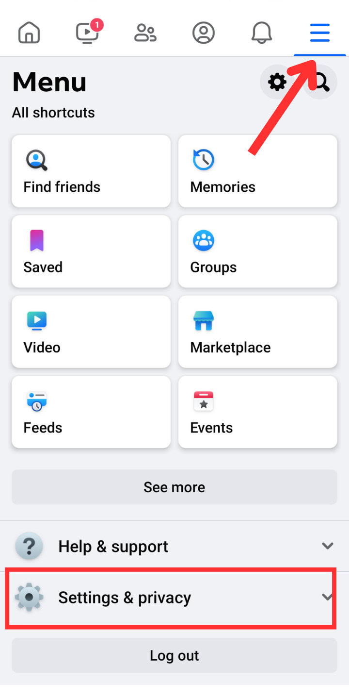 Facebook app hamburger icon options menu settings and privacy