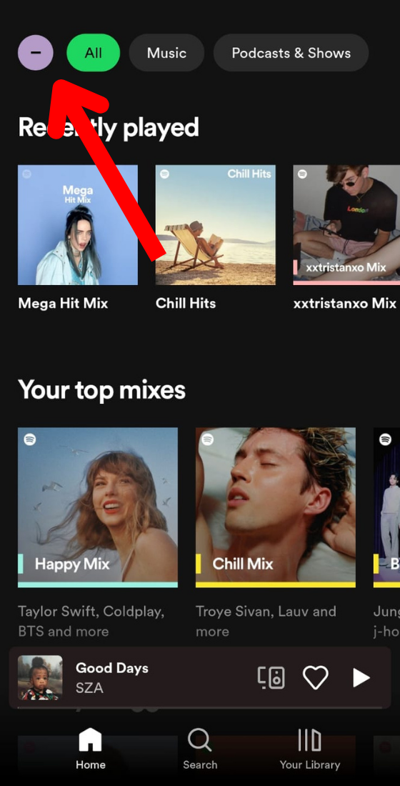 Spotify mobile app home page profile avatar