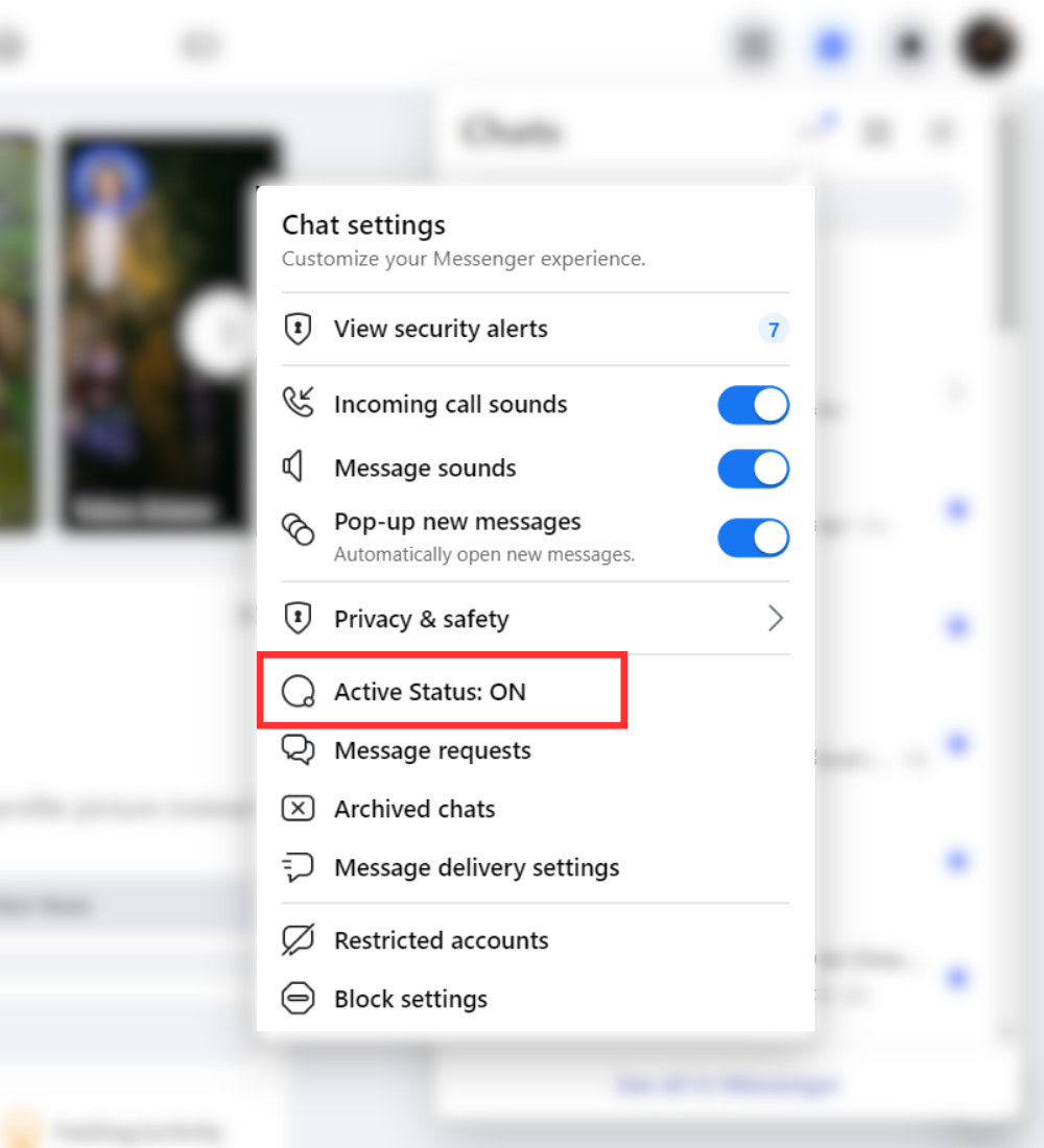Desktop Facebook Chat settings Active status