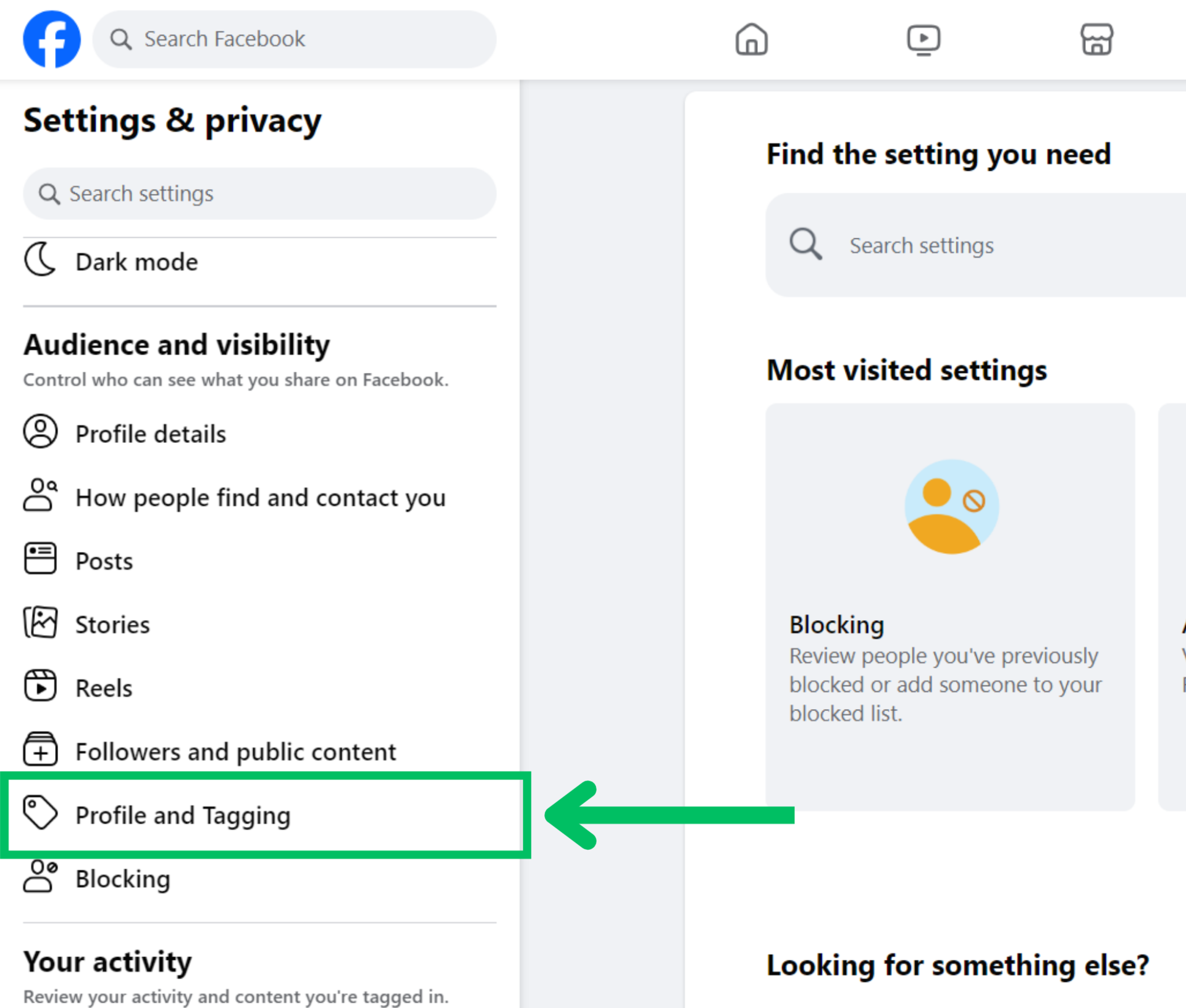 Facebook desktop settings & privacy profile and tagging