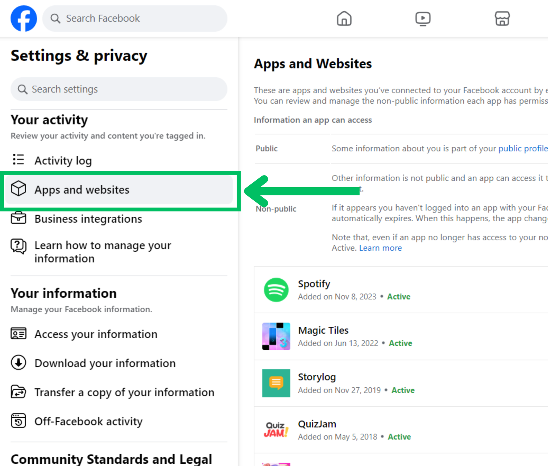 Facebook desktop privacy and settings apps and website