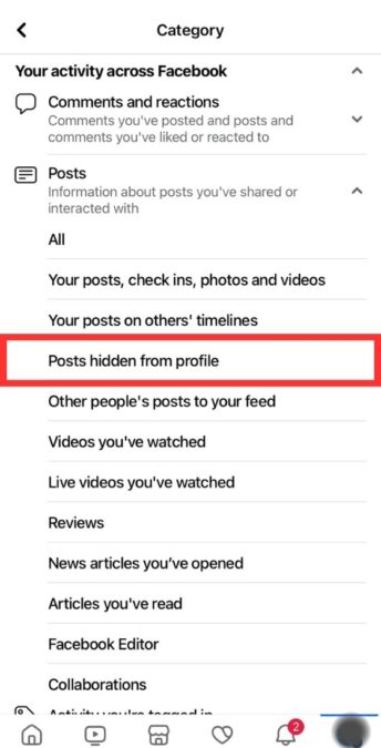 Select Post hidden from profile option