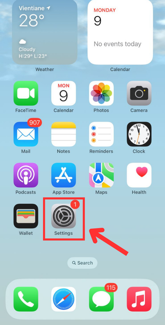 iOS phone menu screen Settings app
