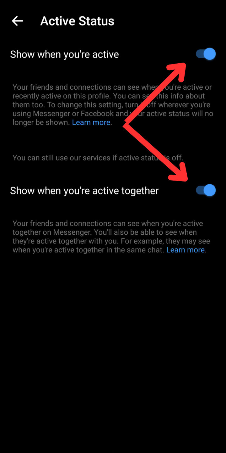 Facebook Messenger Active status setting