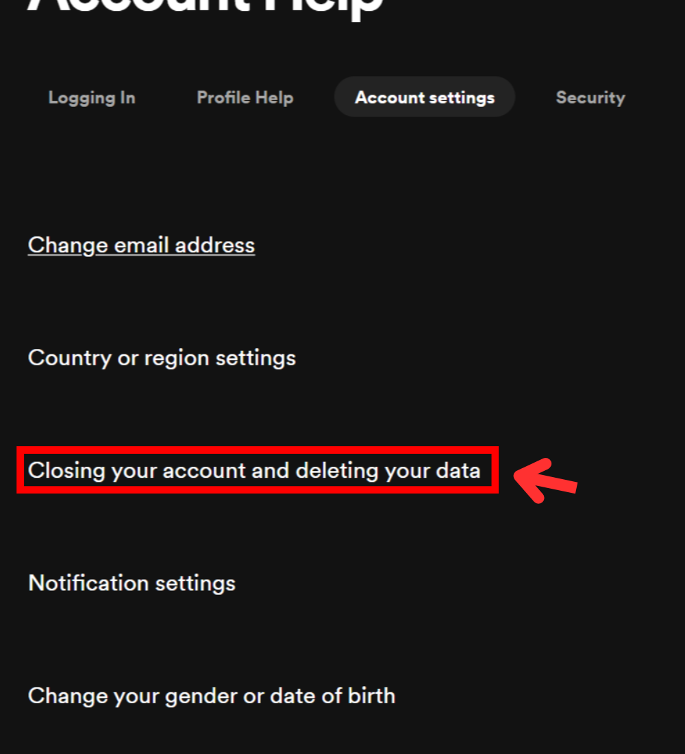 Click Closing your account and deleting your data
