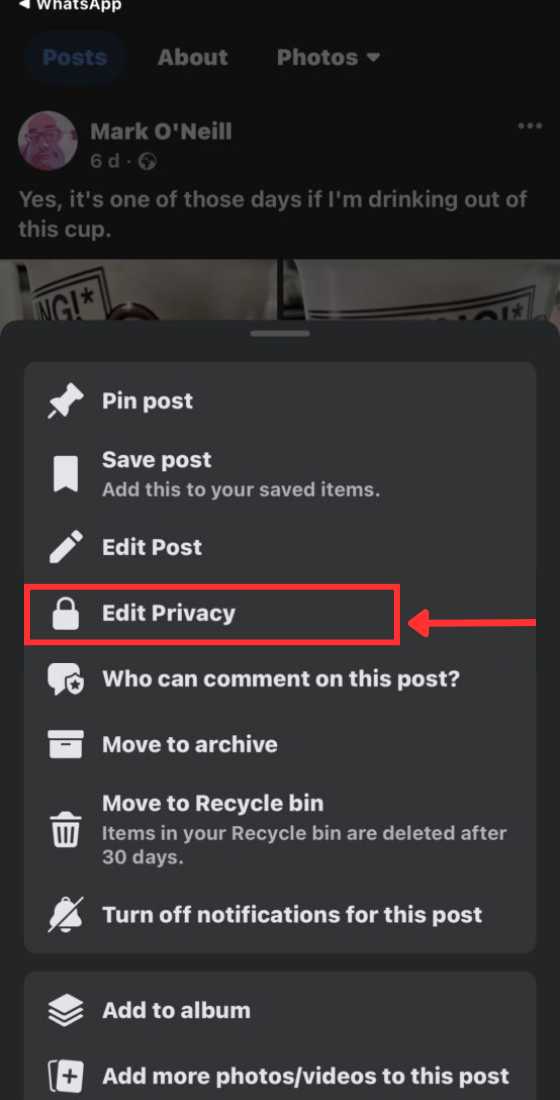 Tap "Edit Privacy"