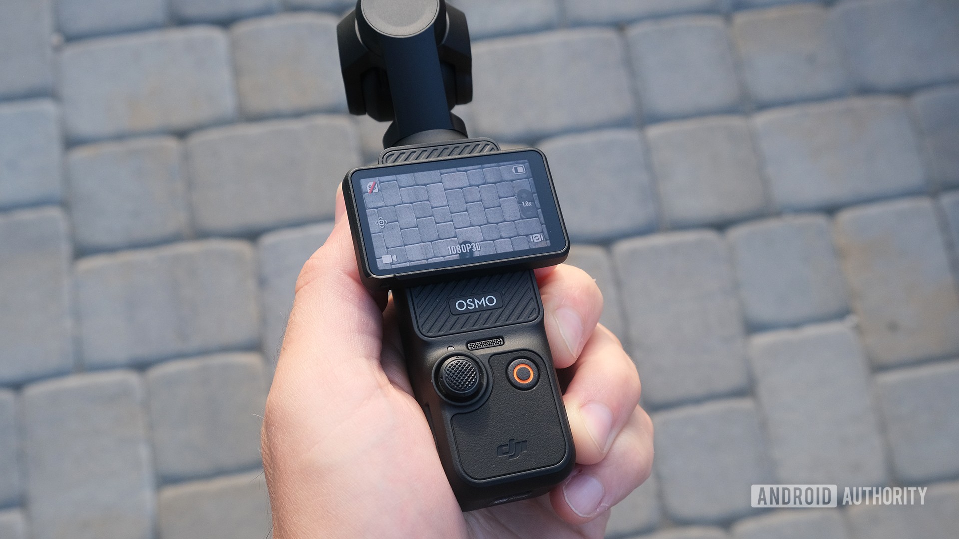 DJI Osmo Pocket 3 front with landscape display and controls