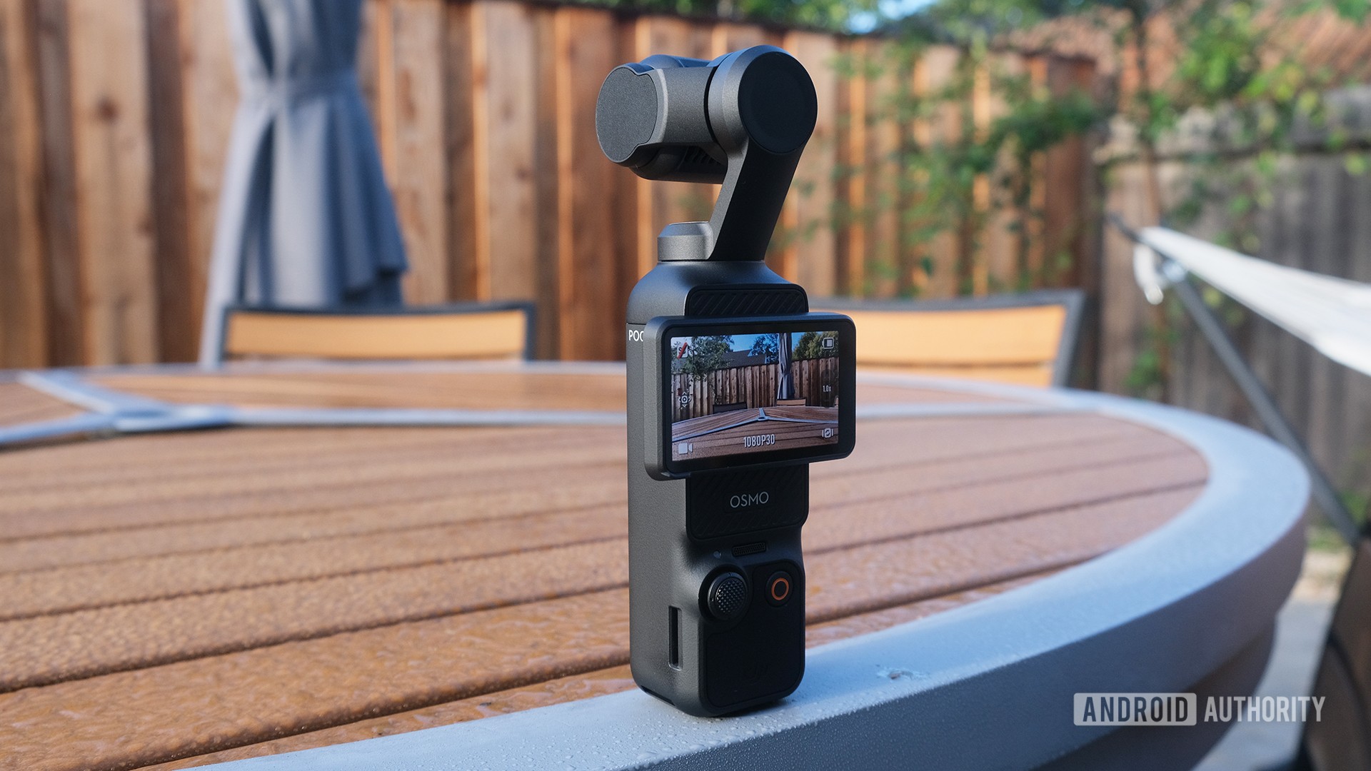 DJI Osmo Pocket 3 on table with display in landscape mode