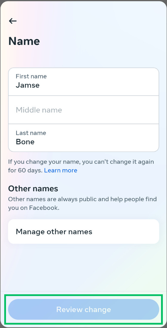 Facebook Change Name