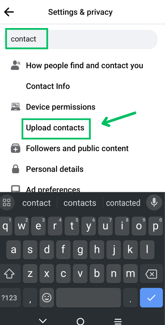Facebook Upload contacts