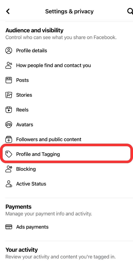 Facebook profile and tagging mobile