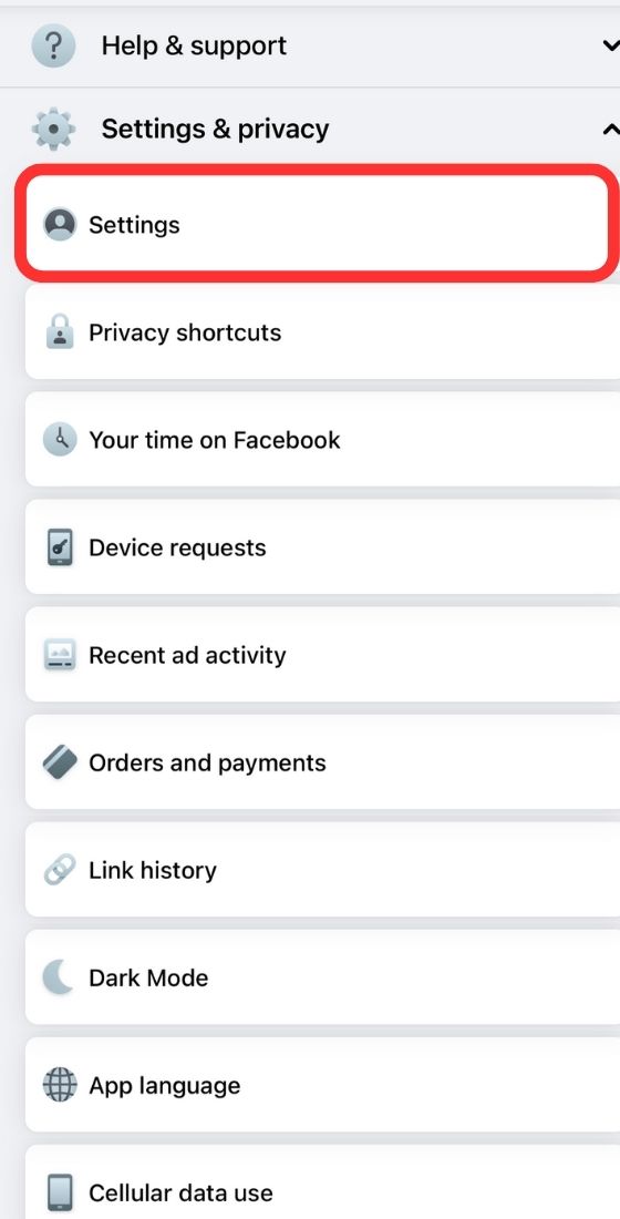 Facebook settings on mobile