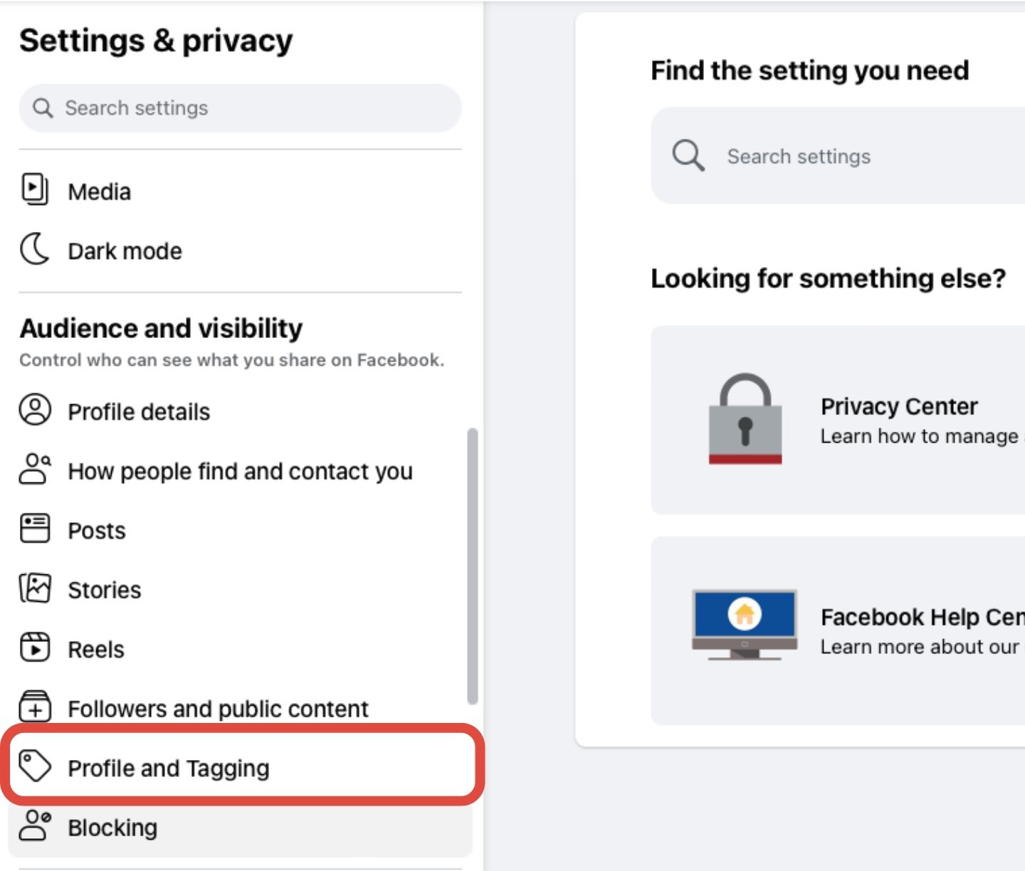 Facebook tagging settings