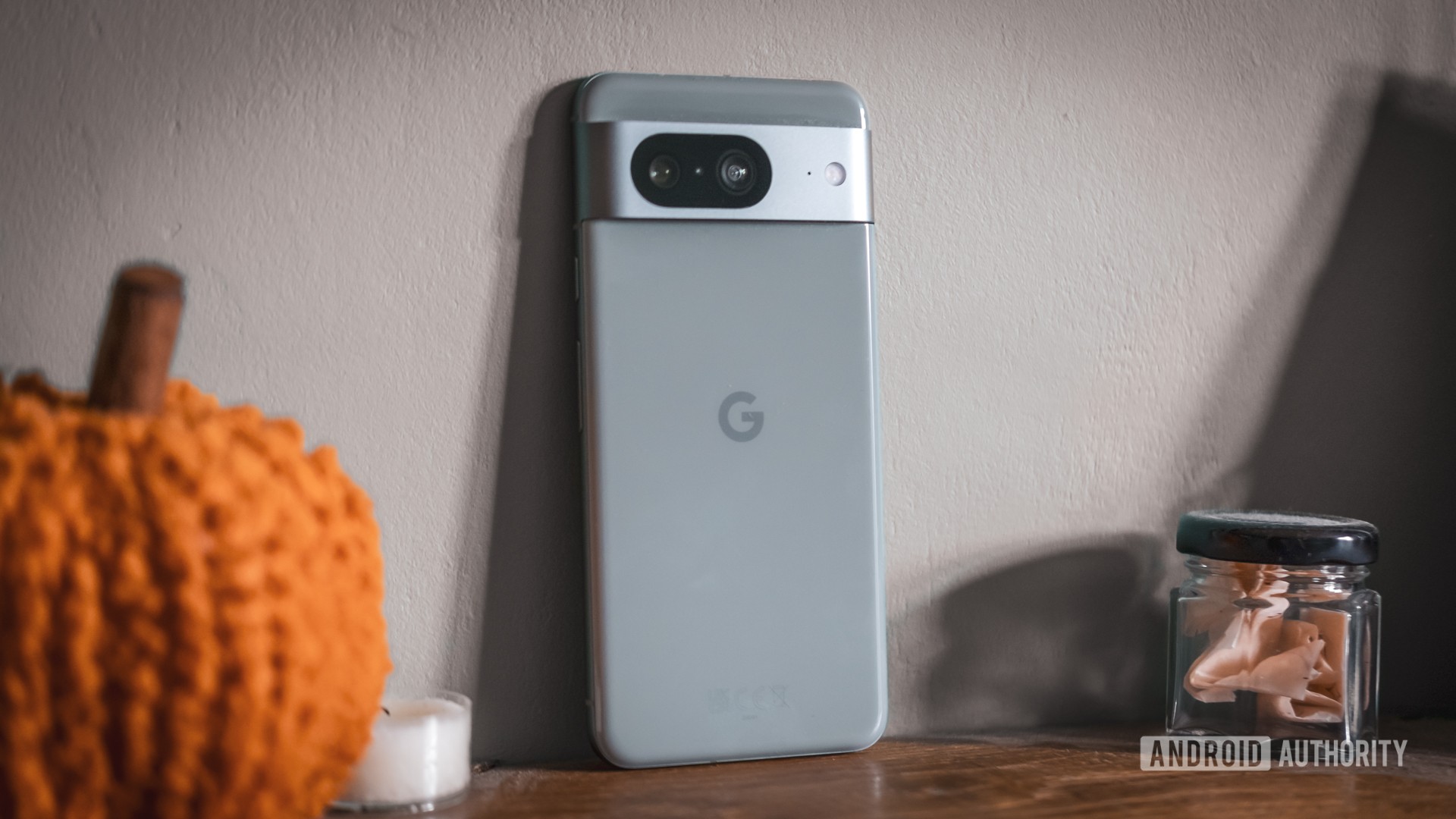 Google Pixel 8 back standing upright