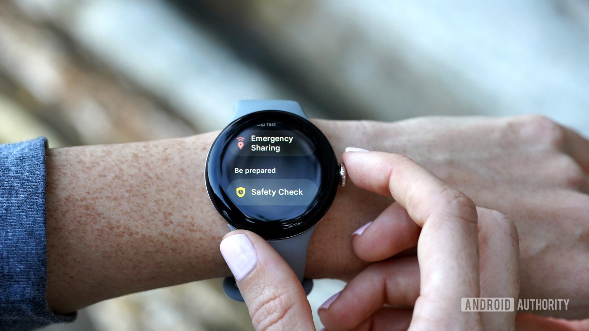 A user activates Safety Check on their Google Pixel Watch 2.