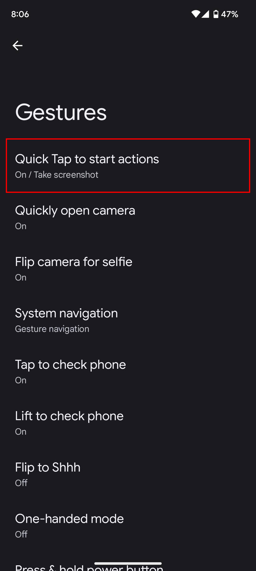 How to take a screenshot using the Quick Tap feature (3)
