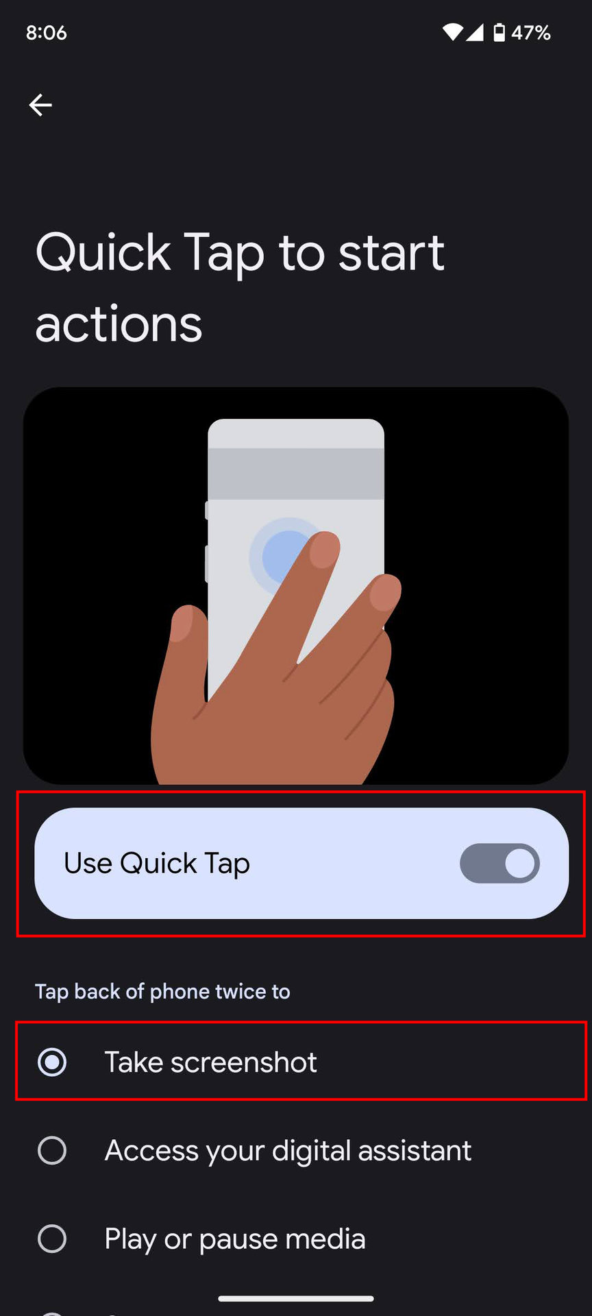 How to take a screenshot using the Quick Tap feature (4)
