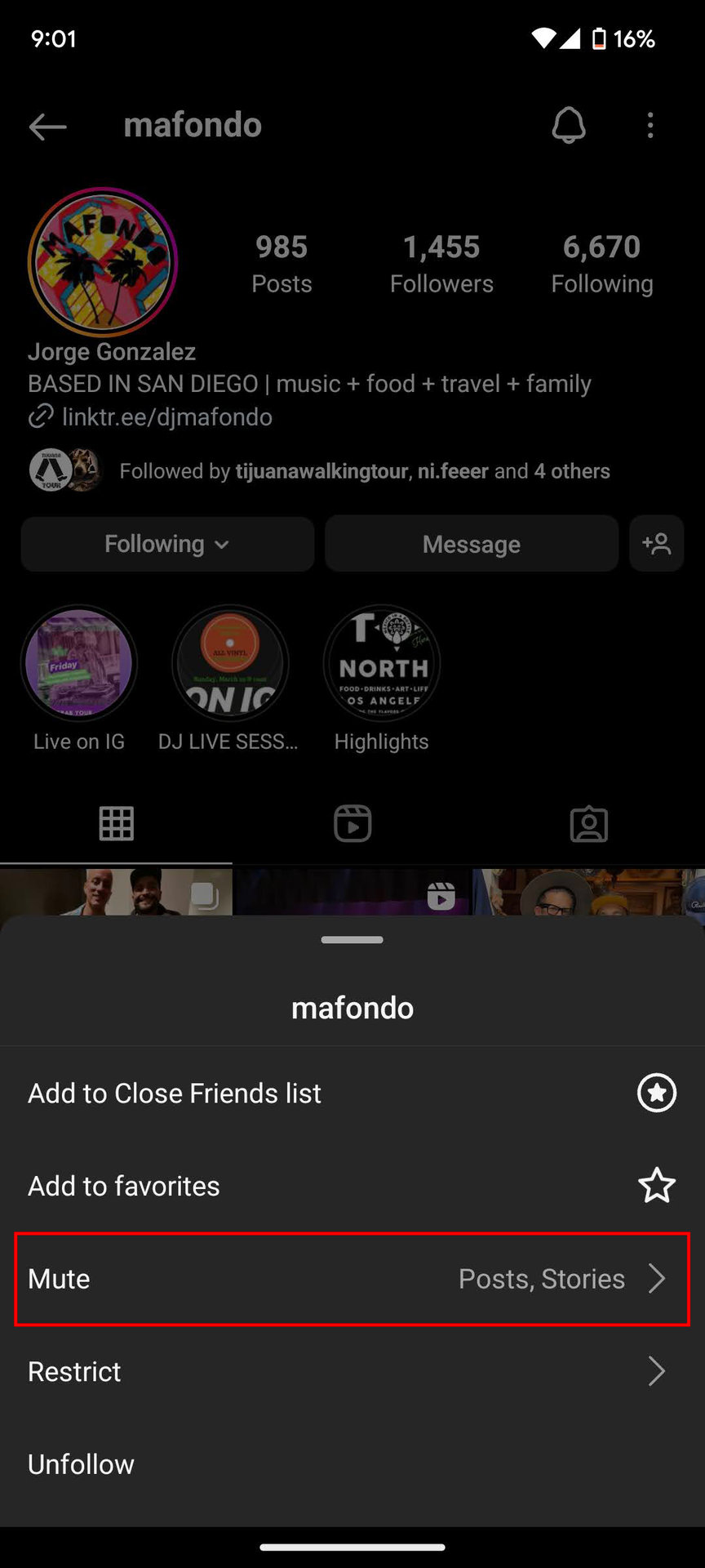 How to unmute Instagram Notes from the profile page (2)