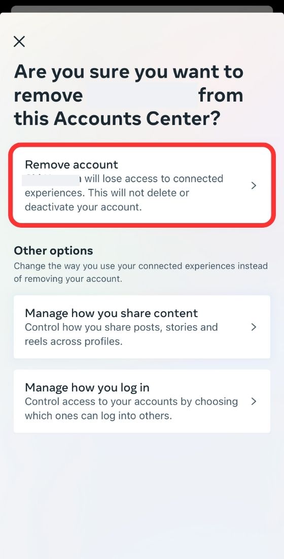 Instagram remove account