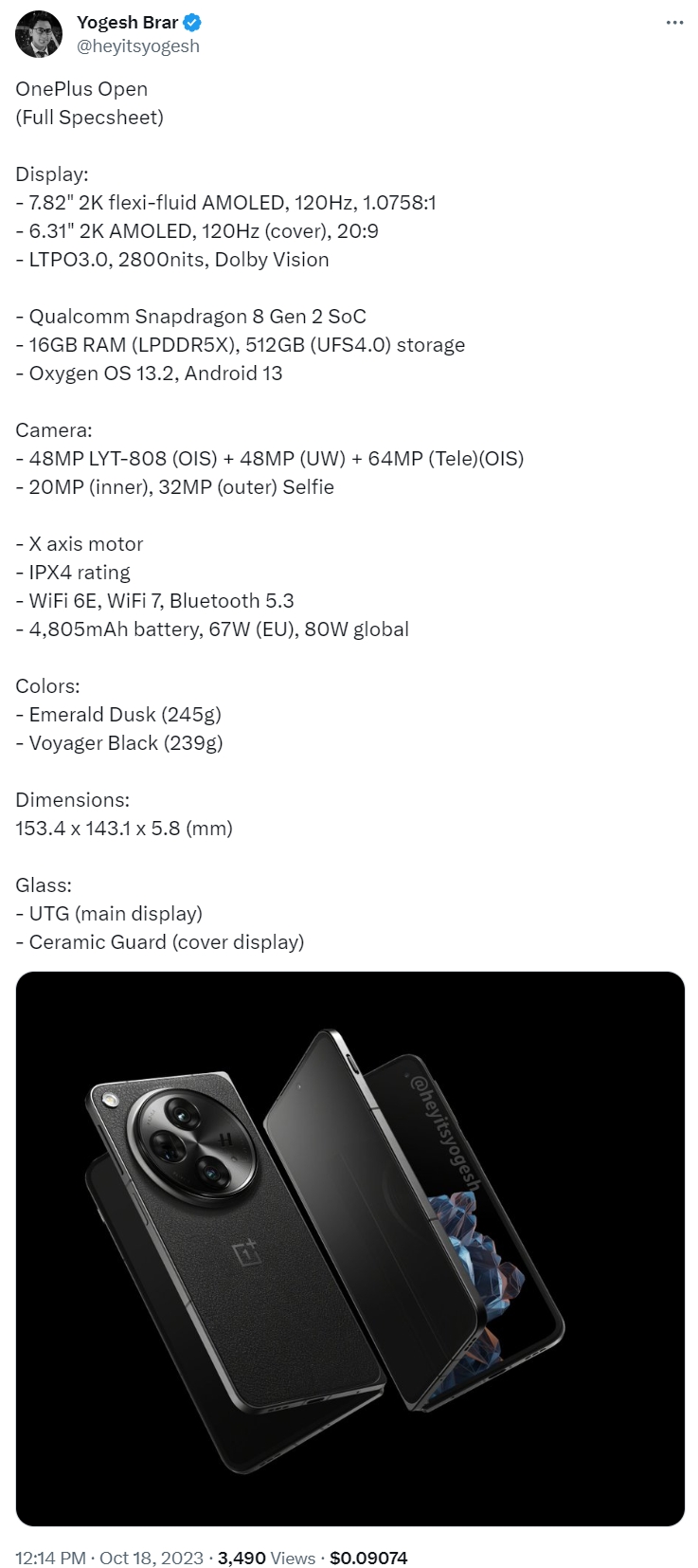 OnePlus Open leaked specifications