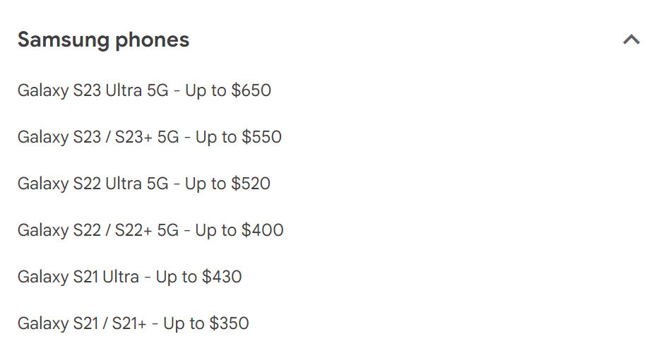 Pixel 8 Samsung phones trade in values
