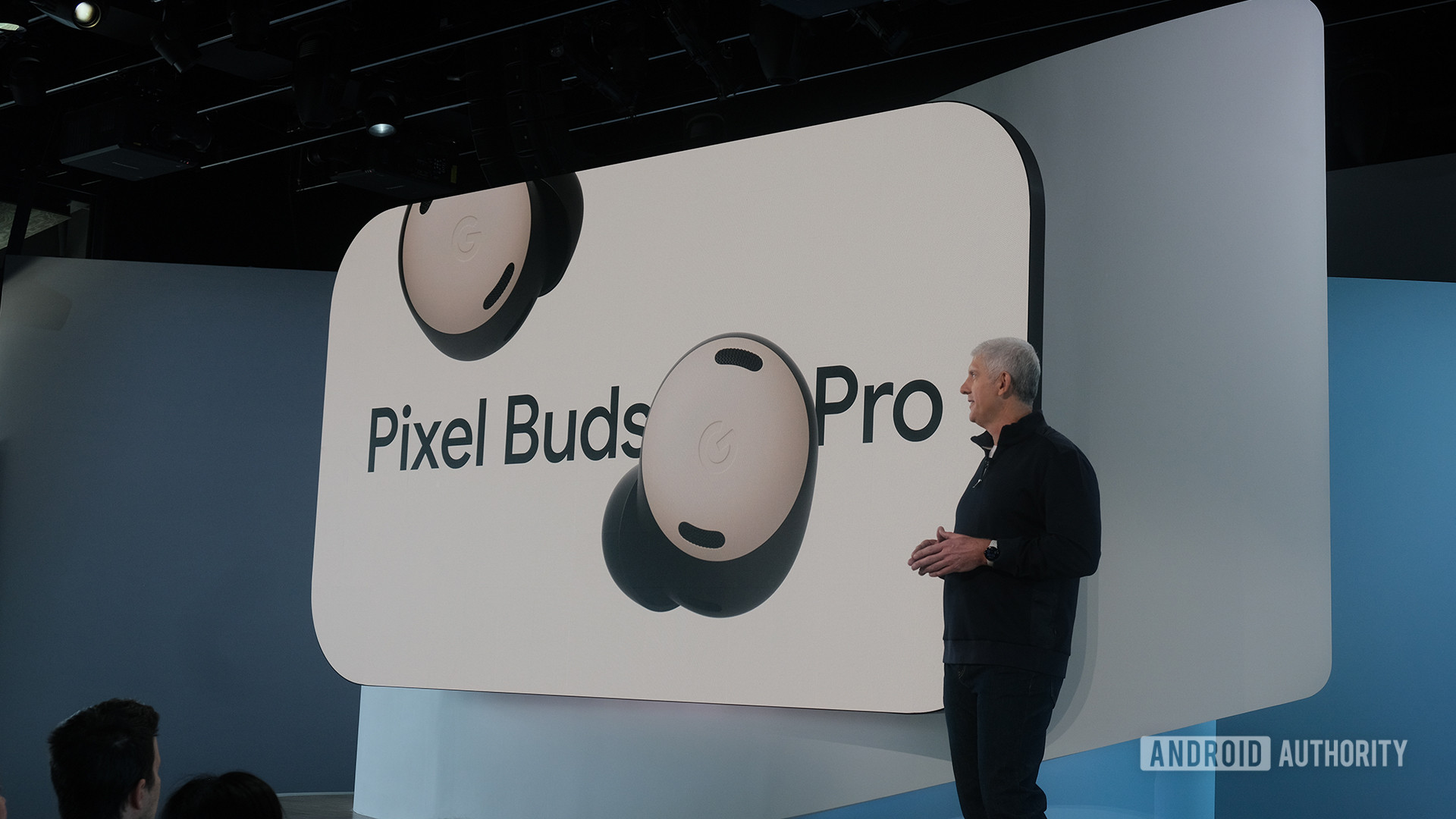 Rick Osterloh at Made By Google Event 2023 showing Pixel Buds Pro